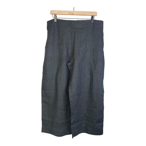 NWT Flax Women’s Black Flat Front Linen Cropped Wide Leg Pants Lagenlook Large - Picture 1 of 3